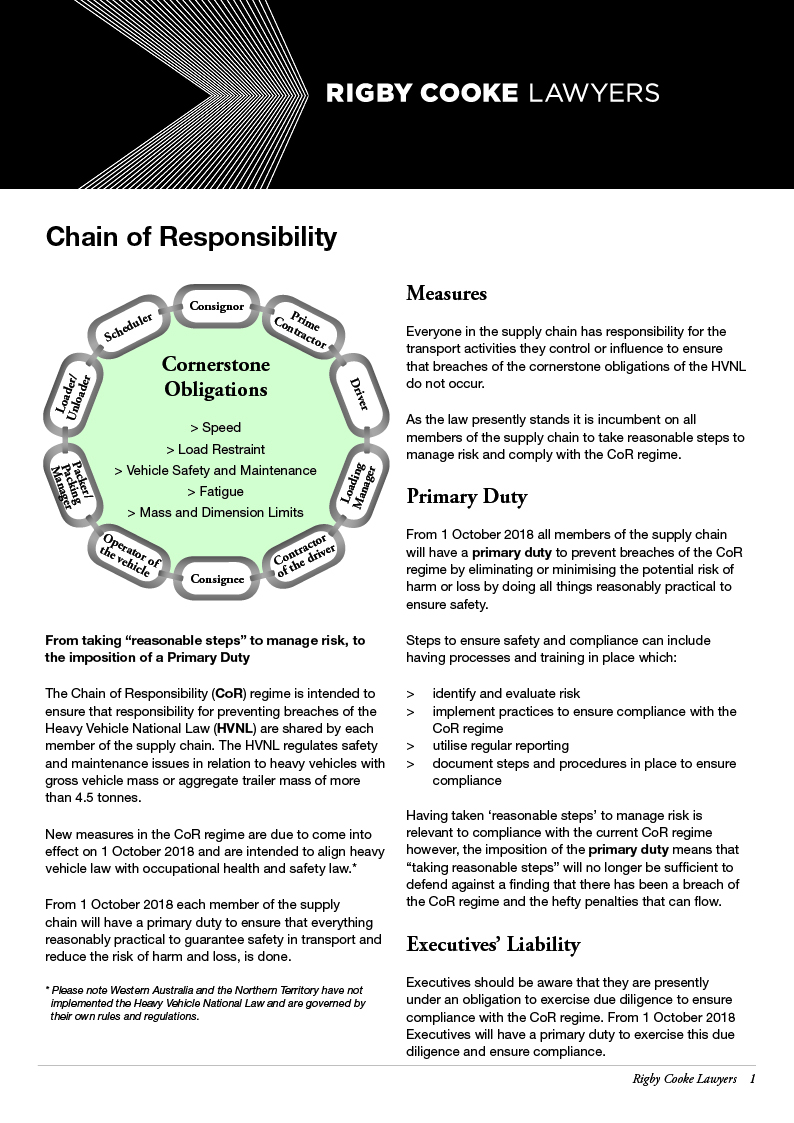 Chain of Responsibility Rigby Cooke Lawyers